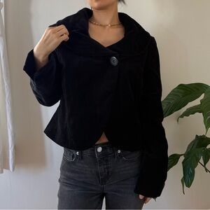 Kenar 100% Cotton Retro Velvet Wide Overlay Collar Short Black Jacket Size 12